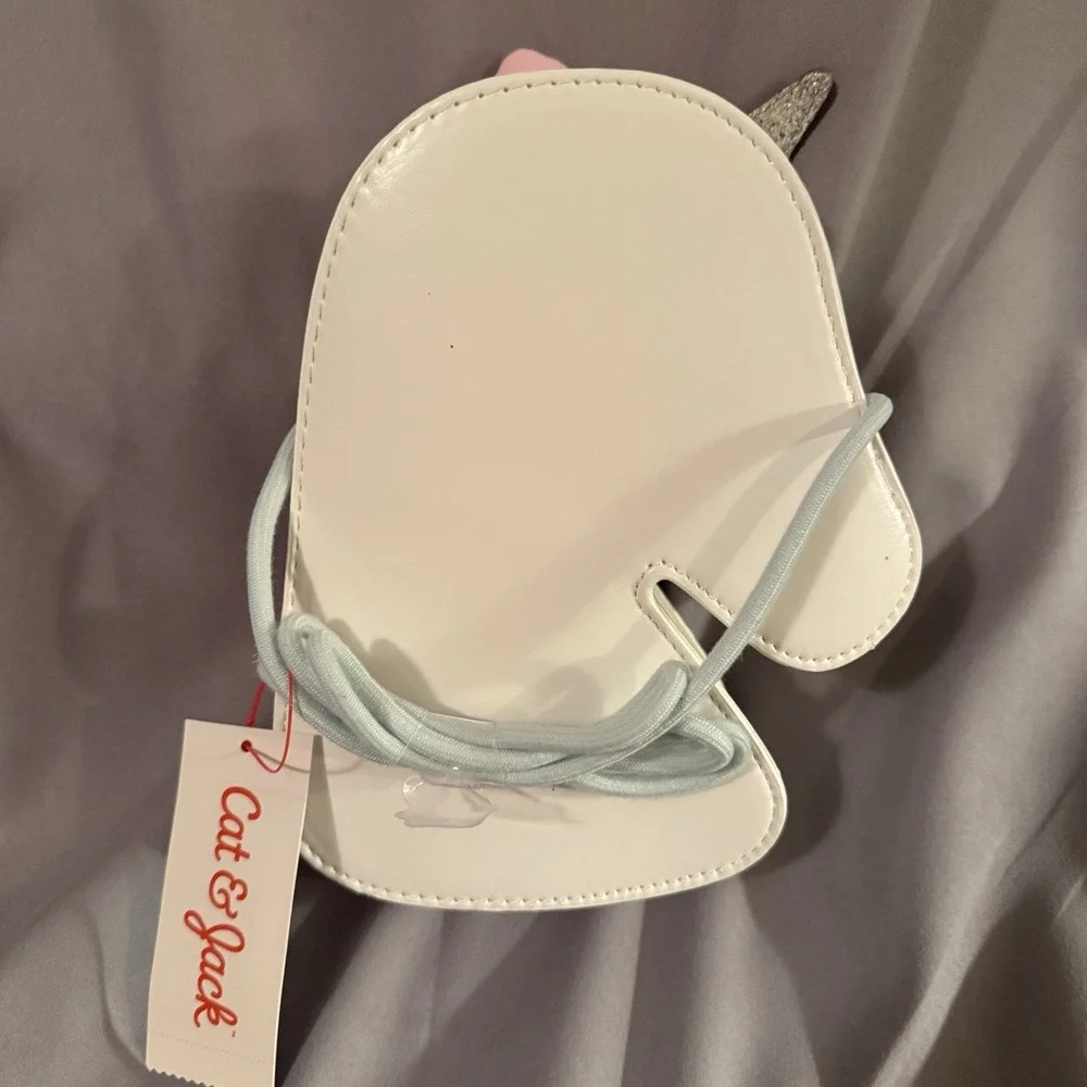 Cat & Jack Unicorn Crossbody Bag Kids OS White NEW Rainbow Pom Pom BG54883VK